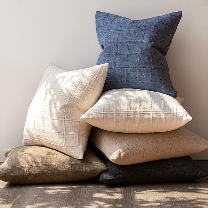 Foindtower Set of 2 Decorative Linen Check Throw Pillow Covers Neutral - Image 6
