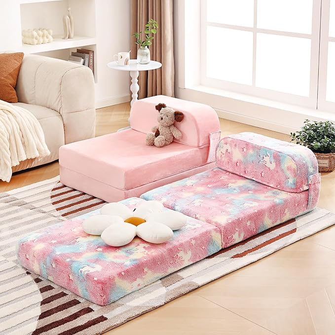 Tiita Folding Sofa Bed for Kids, Toddler Fold Out Couch - Image 2