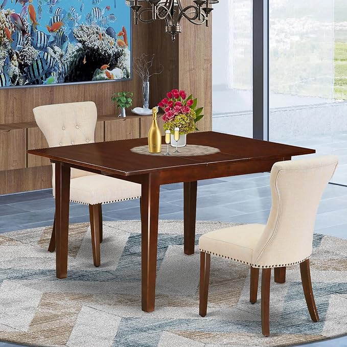 East West Furniture MLGA3-MAH-32 3 Piece Dining Room Table Set Contains a - Image 2