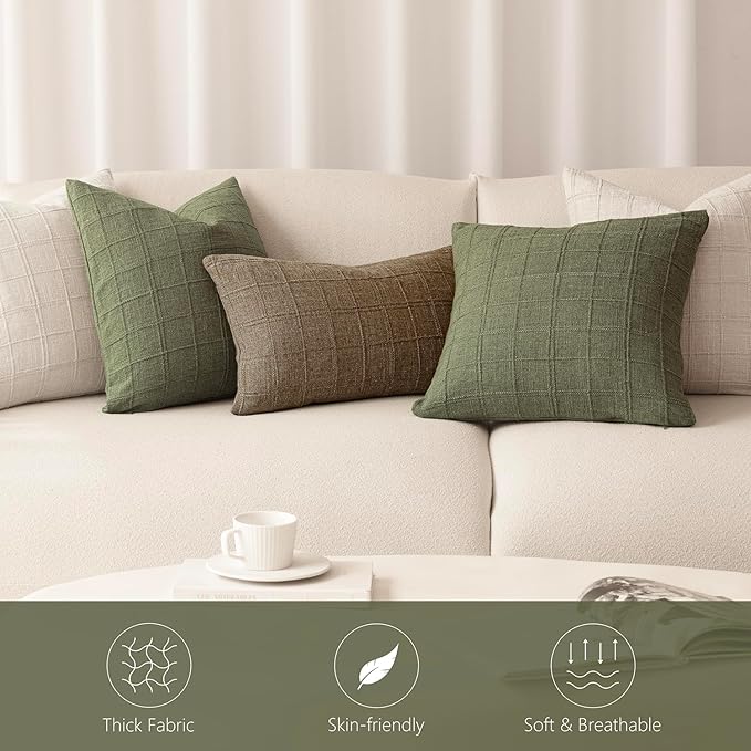Foindtower Set of 2 Decorative Linen Check Throw Pillow Covers Neutral - Image 7