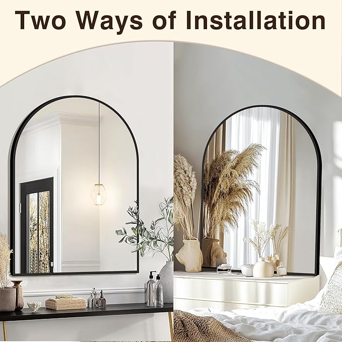 FICTOR Bathroom Vanity Mirror for Wall, 40”x30” Large Arched Metal Framed - Image 5