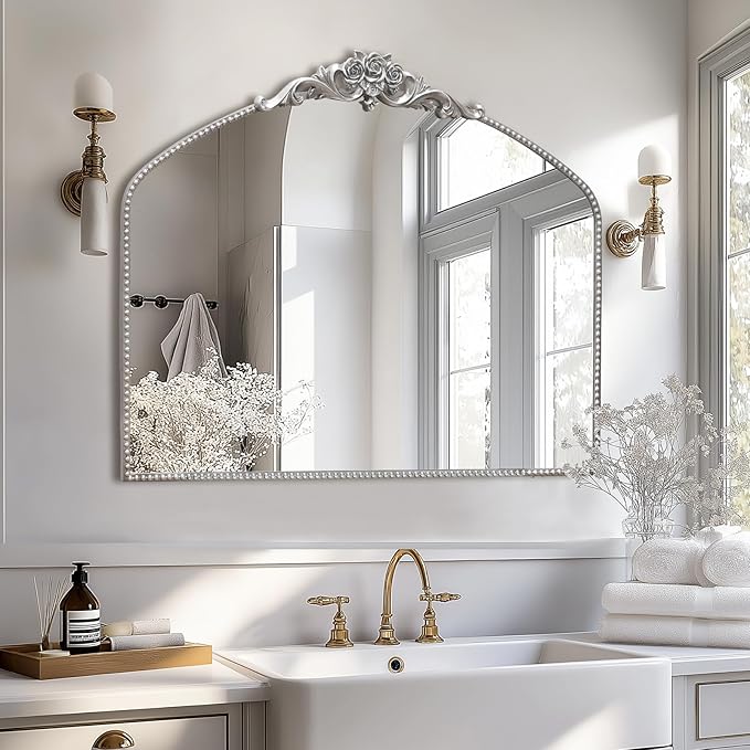 AIXI HOME Silver Arched Mirror, Baroque Wall Mounted Mirror - Image 7