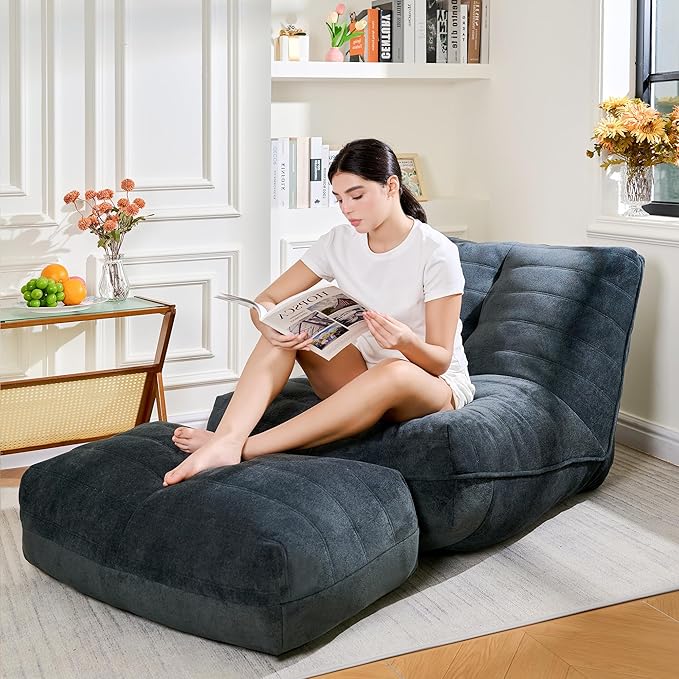 Bean Bag Chair with Ottoman, Comfy Bean Bag Sofa with Memory Foam, Lazy BeanBag by Cvortll