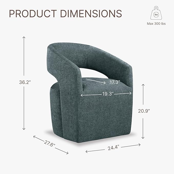 Upholstered Dining Chairs with Casters No Assembly Modern Barrel Armchair with - Image 3