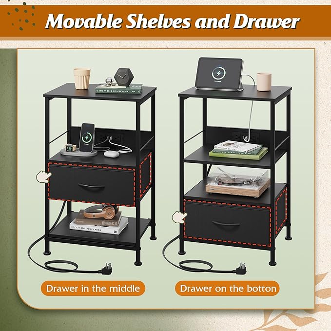 WLIVE Night Stand with Charging Station, LED Nightstand with Adjustable Fabric - Image 7