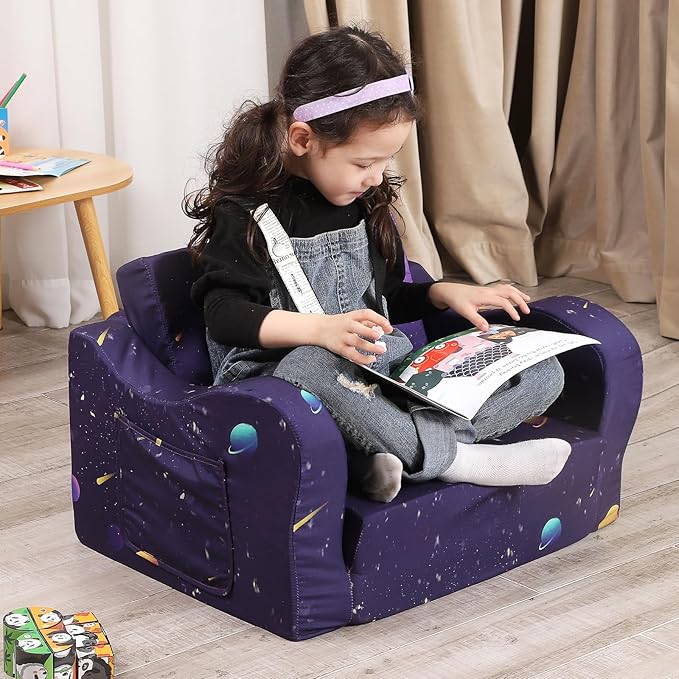Astronaut Kids Sofa, 2-in-1 Kids Couch Fold Out, Convertible Sofa to Bed - Image 4