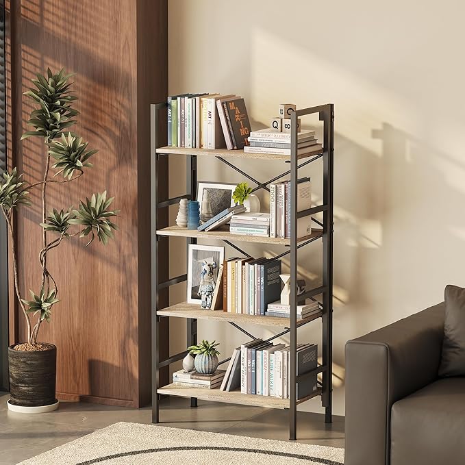 Folding Bookshelf, 4 Tier Bookcase Foldable Shelf - Image 4