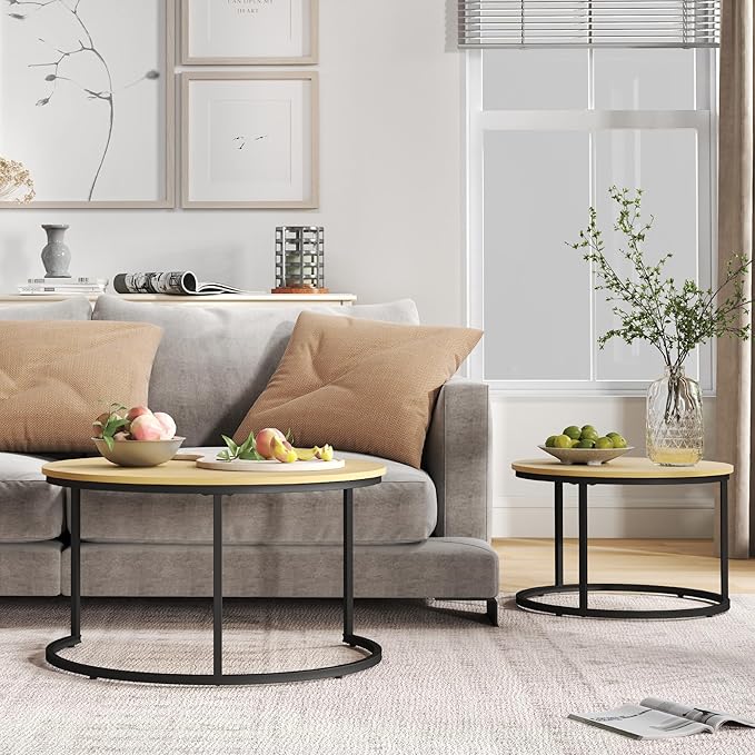 Nesting Tables Set of 2, 31.5" Round Coffee Table, Small Nesting Coffee Table - Image 5