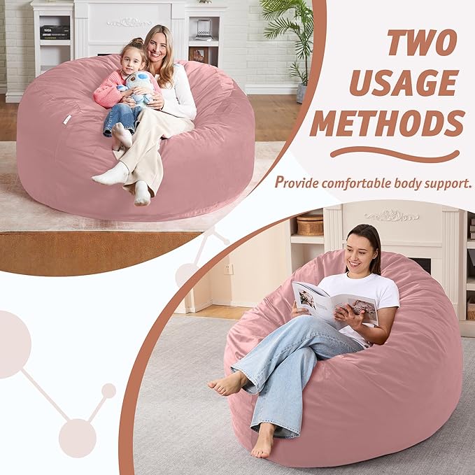 5FT Bean Bag Chair with Ultra Soft Velvet Cover Bean Bag Sofa with Memory Foam - Image 5
