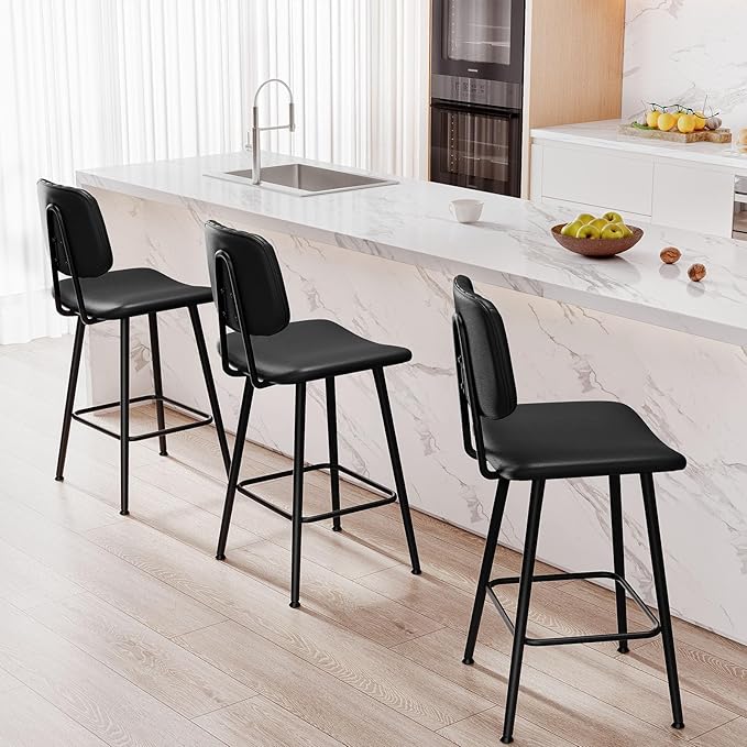 24-Inch Leather Bar Stools Set of 2, Counter Height Barstools - Image 7