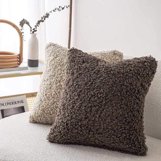 Foindtower 2 Pieces 22x22 Inch Chocolate, Faux Fur Throw Pillow Cover Accent - Image 4