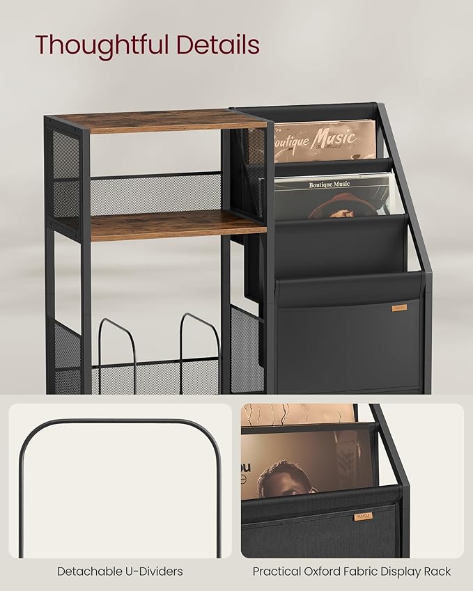 VASAGLE Record Player Stand, 3-Tier Side Table, Vinyl Record Storage up to 140 - Image 5