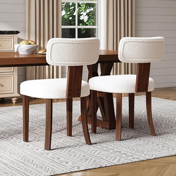 Farmhouse Chair Set of 2, Mid Century Modern Dining Chairs, Sherpa Upholstered - Image 7