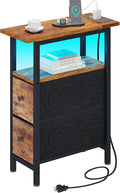 End Table with Charging Station, Narrow Side Table with 2 Fabric Drawers by TRIFEBLE