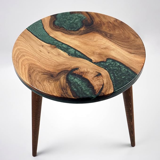 20" Resin Walnut Round Side Table | Epoxy End Table | Coffee Table | Mid - Image 6