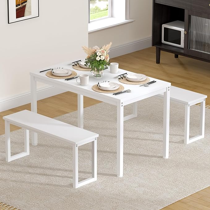 Soges Industrial Style White Dining Table Set - Image 2