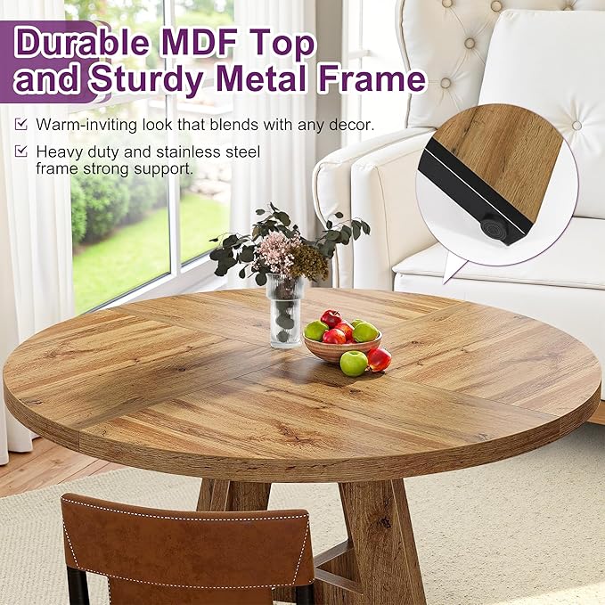 Round Dining Table for 4, Farmhouse Table for Dining Room, Living Room - Image 4