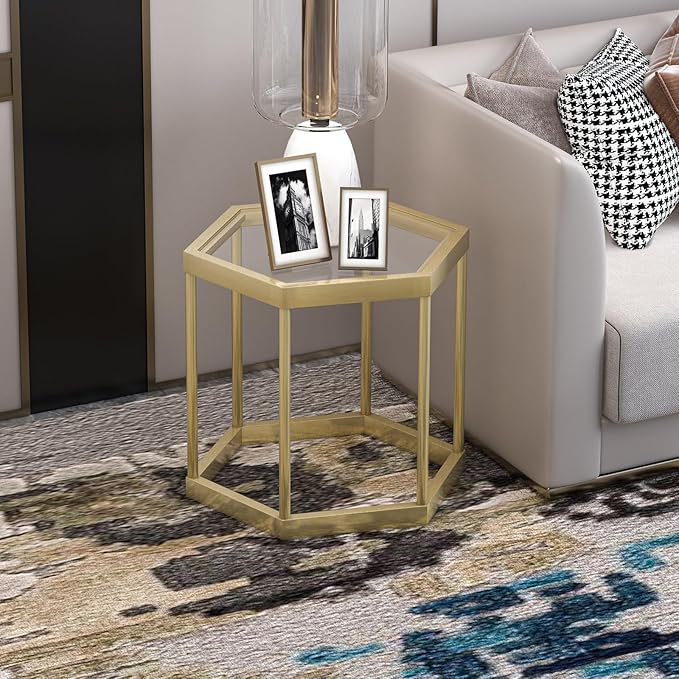 Gold Coffee Table Glass Modern Coffee Table, Hexagon Free Combination Glass - Image 7
