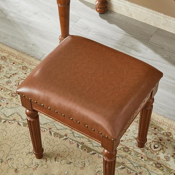 Vanity Bench Stool with Microfiber Leather Cushion, Vanity Chair Ottoman - Image 5