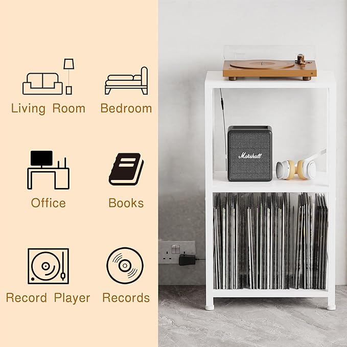 End Table with LED Light, Record Player Stand with Albums Storage, Vinyl - Image 6