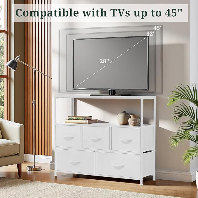 TV Stand, 5 Fabric Drawers Dresser Entertainment Center - Image 4
