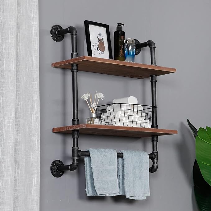 SSS Furniture Industrial Pipe Shelf Bathroom Shelves Wall Mounted, 2 Tier - Image 7