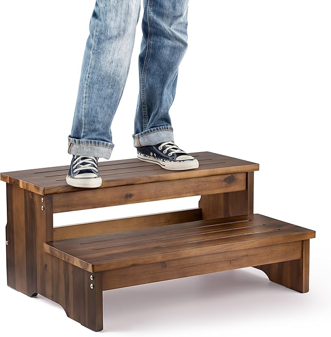 TINAMO 25" Acacia Bed Steps for High Beds for Adult 500 Lbs by TINAMO