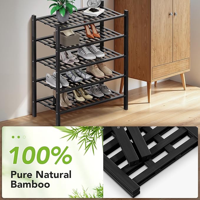 Haddockway 5 Tier Bamboo Shoe Rack Storage Organizer, Small Space 27"x11"x32" - Image 5