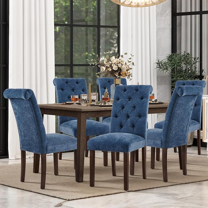 COLAMY Button Tufted Dining Chairs Set of 6, Parsons Upholstered Fabric Dining - Image 5