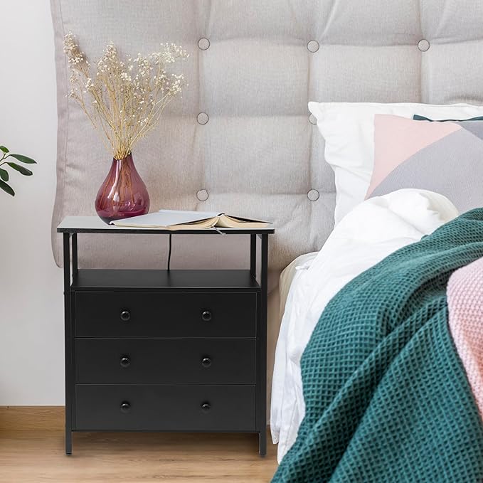 3 Wooden Drawers Night Stand, 27 Inch Wide Nightstand - Image 7