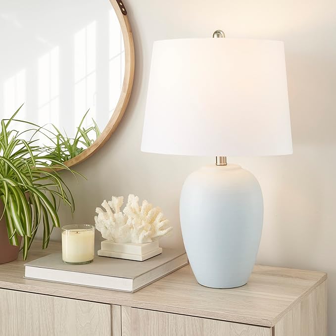 Nourison Home 23" Coastal Blue Ceramic Pot Table Lamp - Image 3