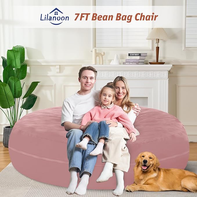 7FT Bean Bag Chair with Ultra Soft Velvet Cover Bean Bag Sofa with Memory Foam - Image 2