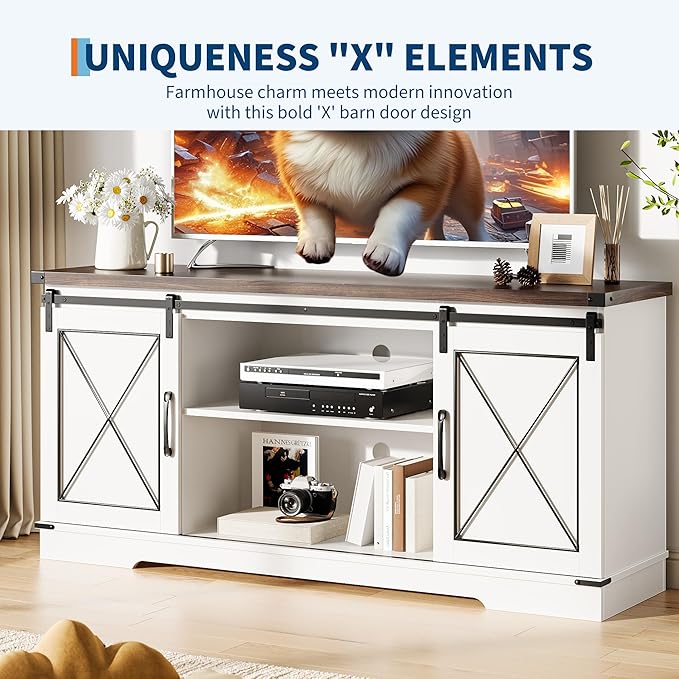 GarveeHome Farmhouse TV Stand for TV up to 65 Inches and Entertainment Center - Image 5