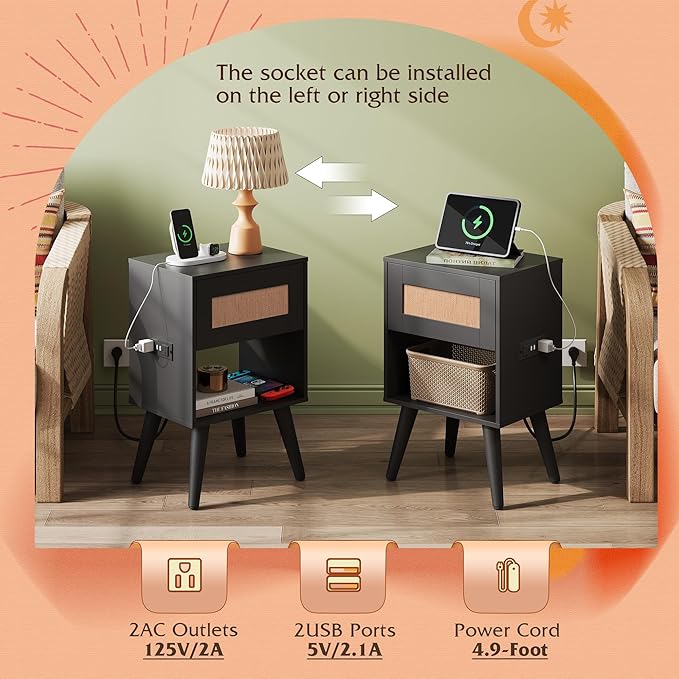 WLIVE Black Rattan Night Stand - Image 5