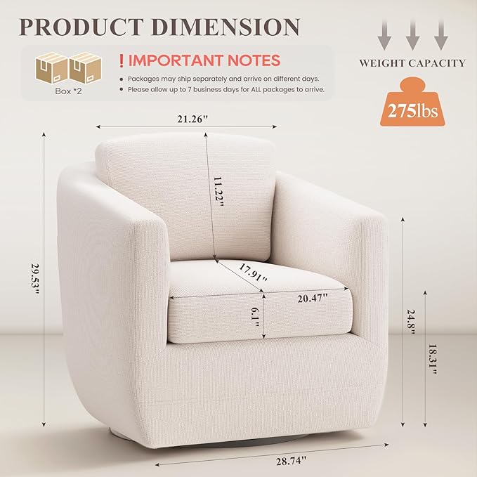 COLAMY 360° Swivel Accent Chair Set of 2 - Image 2