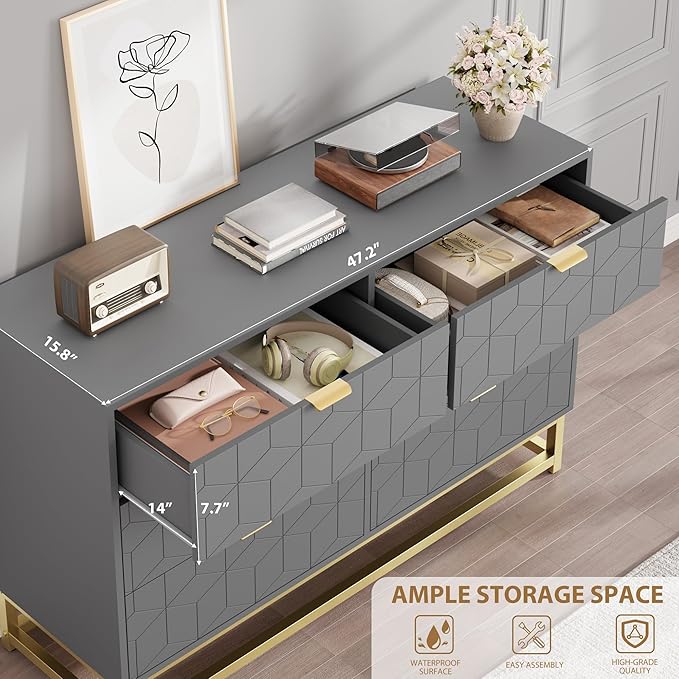 GAOMON Grey Dresser for Bedroom, Modern 6 Drawer Double Dresser - Image 3