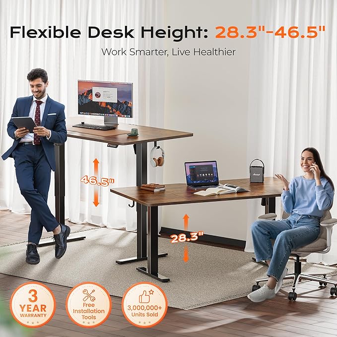 Huuger 63 x 28 Large Electric Standing Desk, Height Adjustable Computer Desk - Image 3