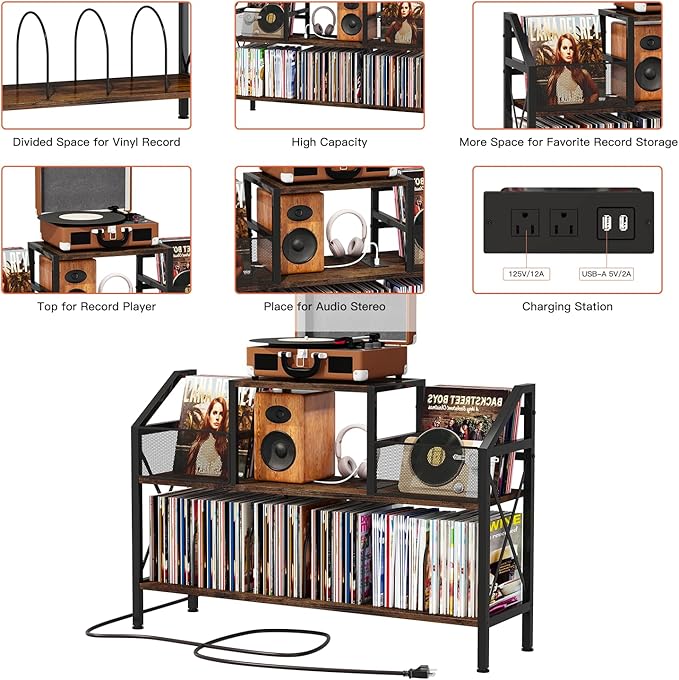 Homeiju Record Player Stand Holds up to 500 Albums, Turntable Stand - Image 6
