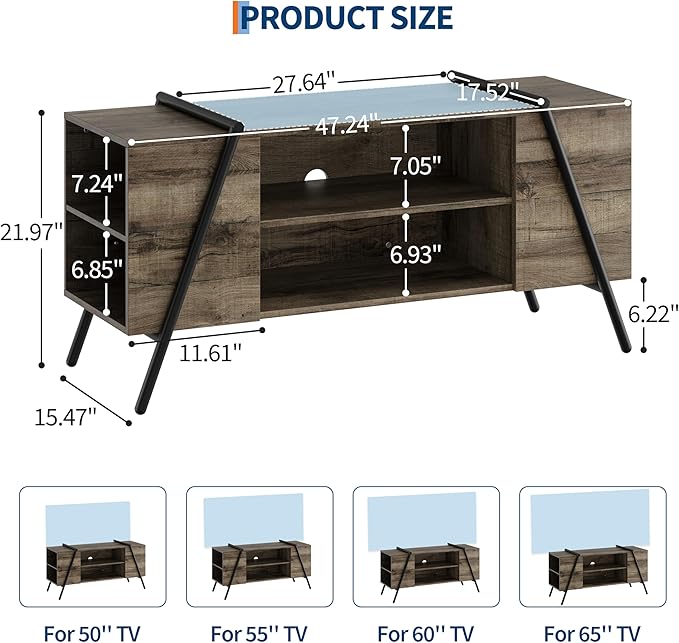 Garvee 47 Inch TV Stand with Slanted Metal Legs, Industrial Media Console with - Image 7