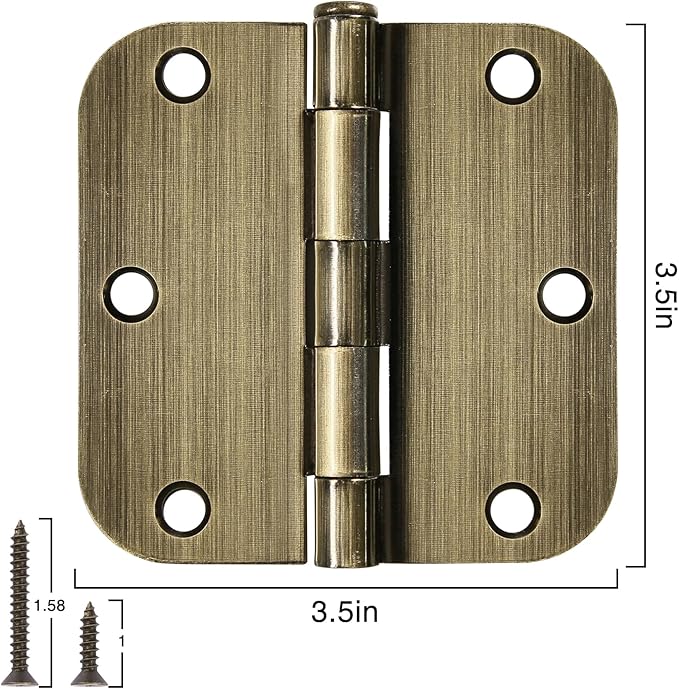 18 Pack Door Hinges Antique Brass 3.5 Inch Interior 3 1/2" Round 5/8" Radius - Image 5