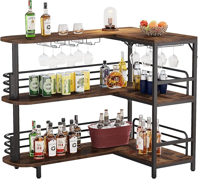 Tribesigns L-Shaped Home Bar Unit, 3 Tier Liquor Table - Image 9