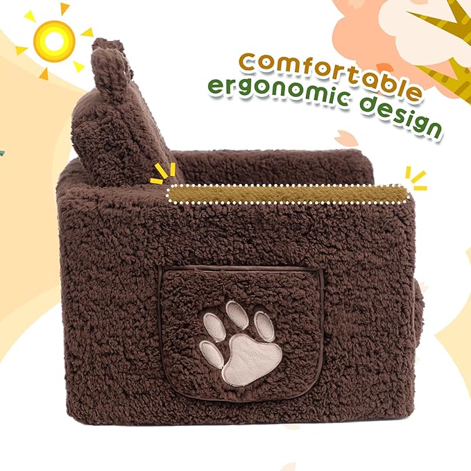 ALIMORDEN Fold Out Toddler Couch, Comfy 2-in-1 Cuddly Sherpa Bear Chair - Image 8