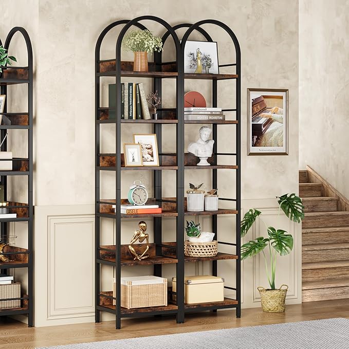 LITTLE TREE Bookshelf Set 2, Skinny 78.7 Inches Tall Arched Bookshelf, 6 Tiers - Image 5