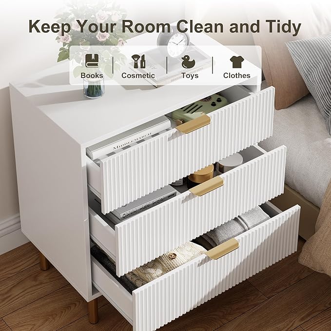 White Dresser, Modern 3 Drawer Dresser - Image 7