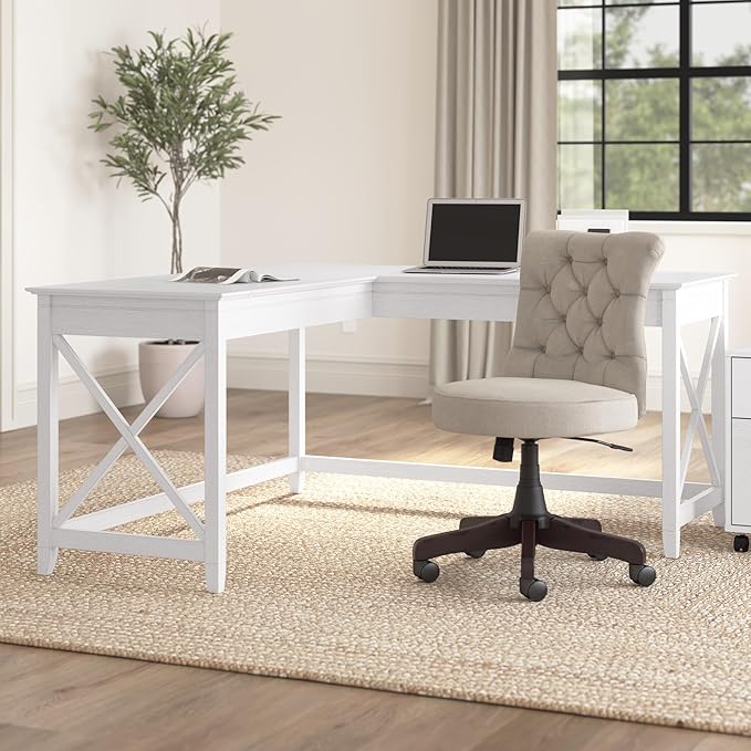 Bush Furniture Key West 60W Modern Farmhouse L Shaped Desk in Pure White Oak | - Image 2