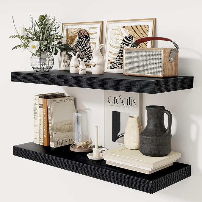 Black Floating Shelves 36 Inch Long, 12 Inch Deep Floating Shelves by FunMemories