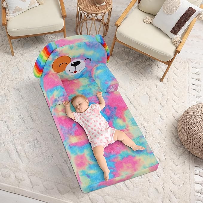 Kids Couch Comfy Foldable Kids Sofa to Lounger 2 in 1 Toddler Chair Plush Baby - Image 2