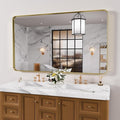 Gold Bathroom Mirror, 60x30 Inch Brushed Gold Metal Frame Mirror by JISOSO