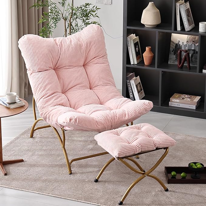 Welnow Accent Chair with Ottoman, Lounge Comfy Soft Leisure Metal Frame Reading by LifeGetsBetterWithWelnow