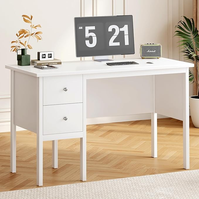 BHG Computer Desk with Drawers, Modern White Home Office Desk with Storage - Image 3